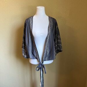 JAPNA blue and white crop waist tye shirt top wrap | small